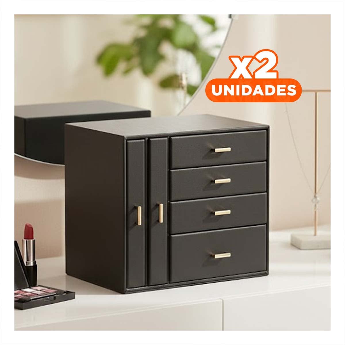 PACK2 JOYERO FUNCIONAL 4 NIVELES HORIZ Y 2 VERT NEGRO PARA ORGANIZAR JOYAS Y+REGALO STICKER - 1