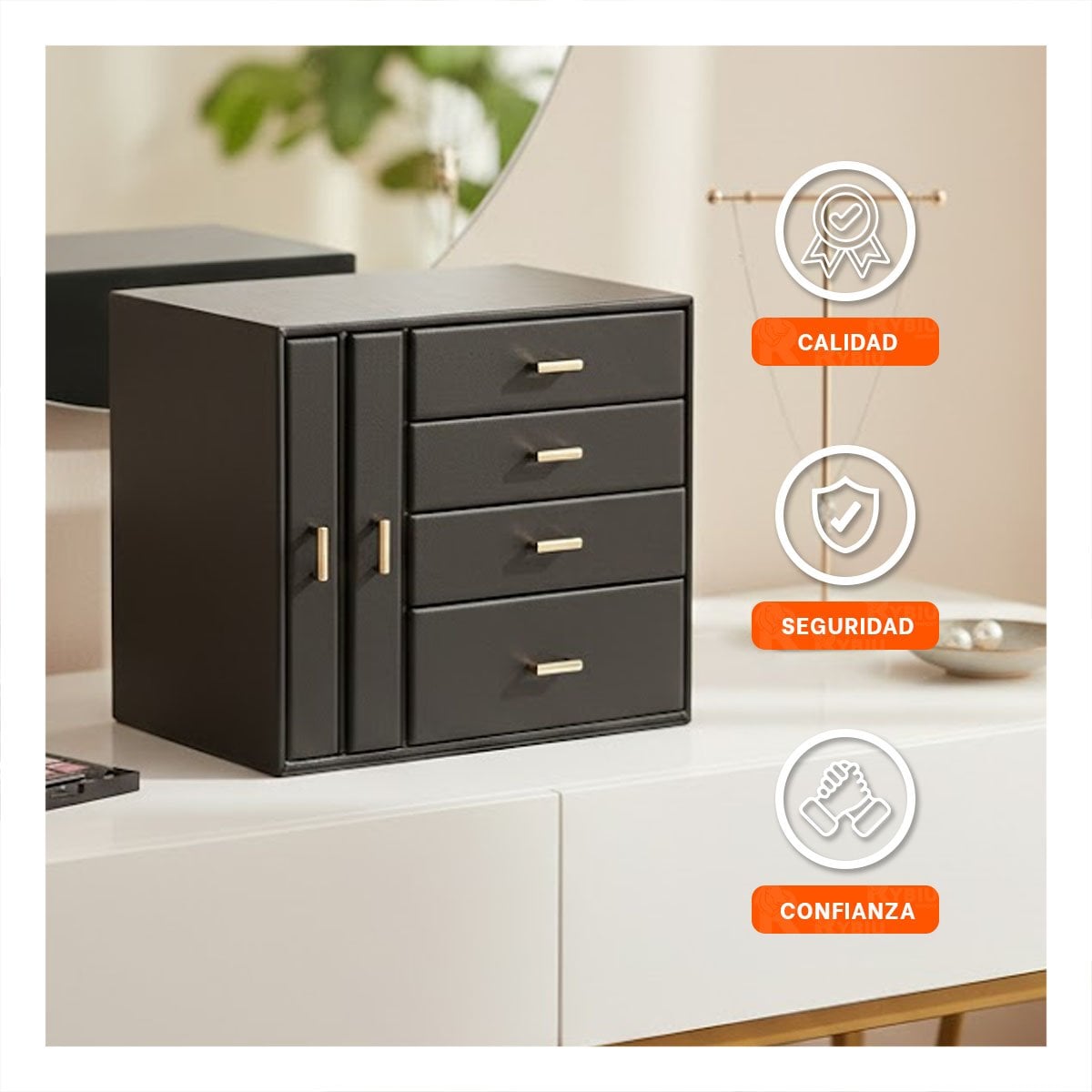 PACK2 JOYERO FUNCIONAL 4 NIVELES HORIZ Y 2 VERT NEGRO PARA ORGANIZAR JOYAS Y+REGALO STICKER - 5