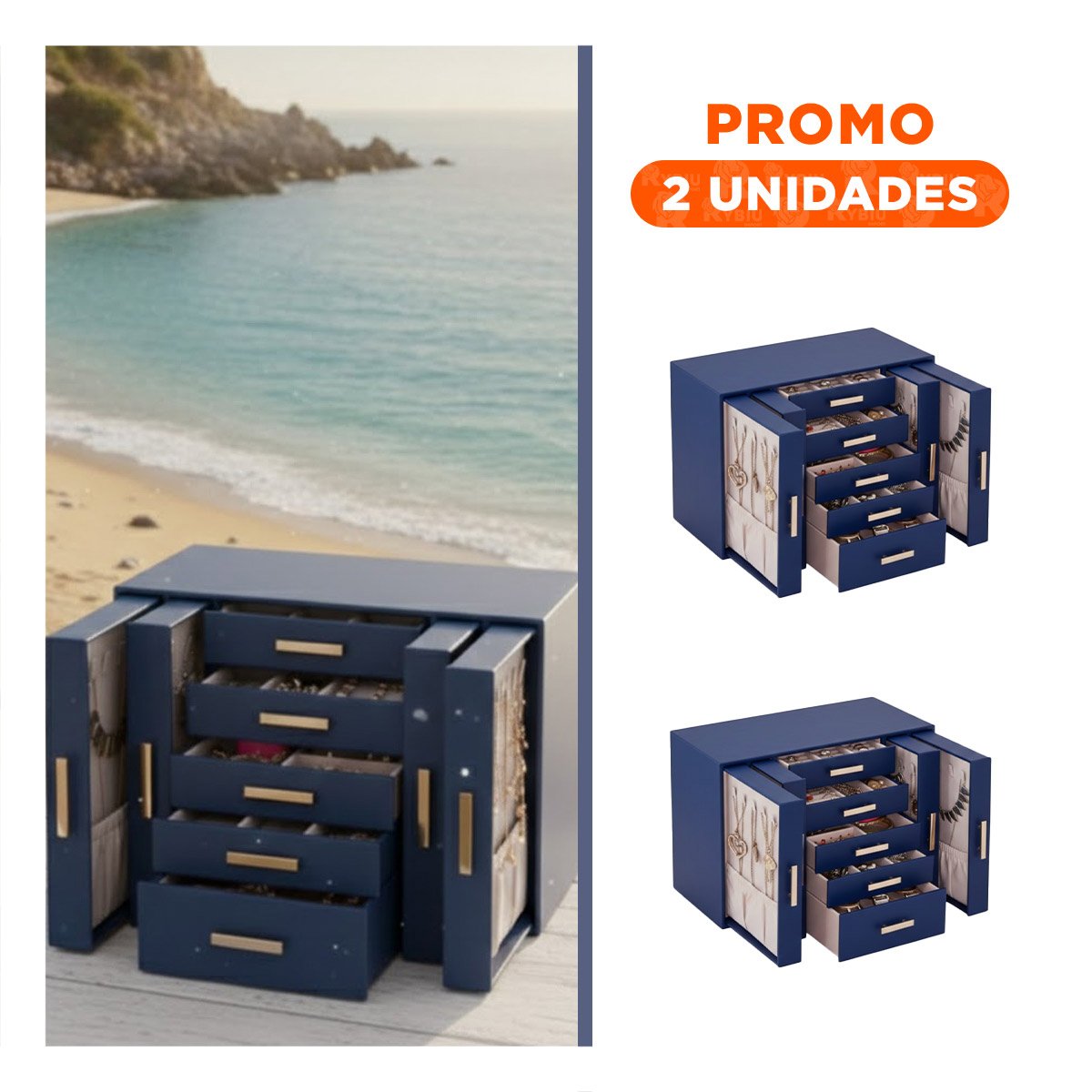 PACK2 ESTUCHE DE JOYAS CELESTE CON CINCO CAJONES HORIZONTALES FUNCIONALES - 1