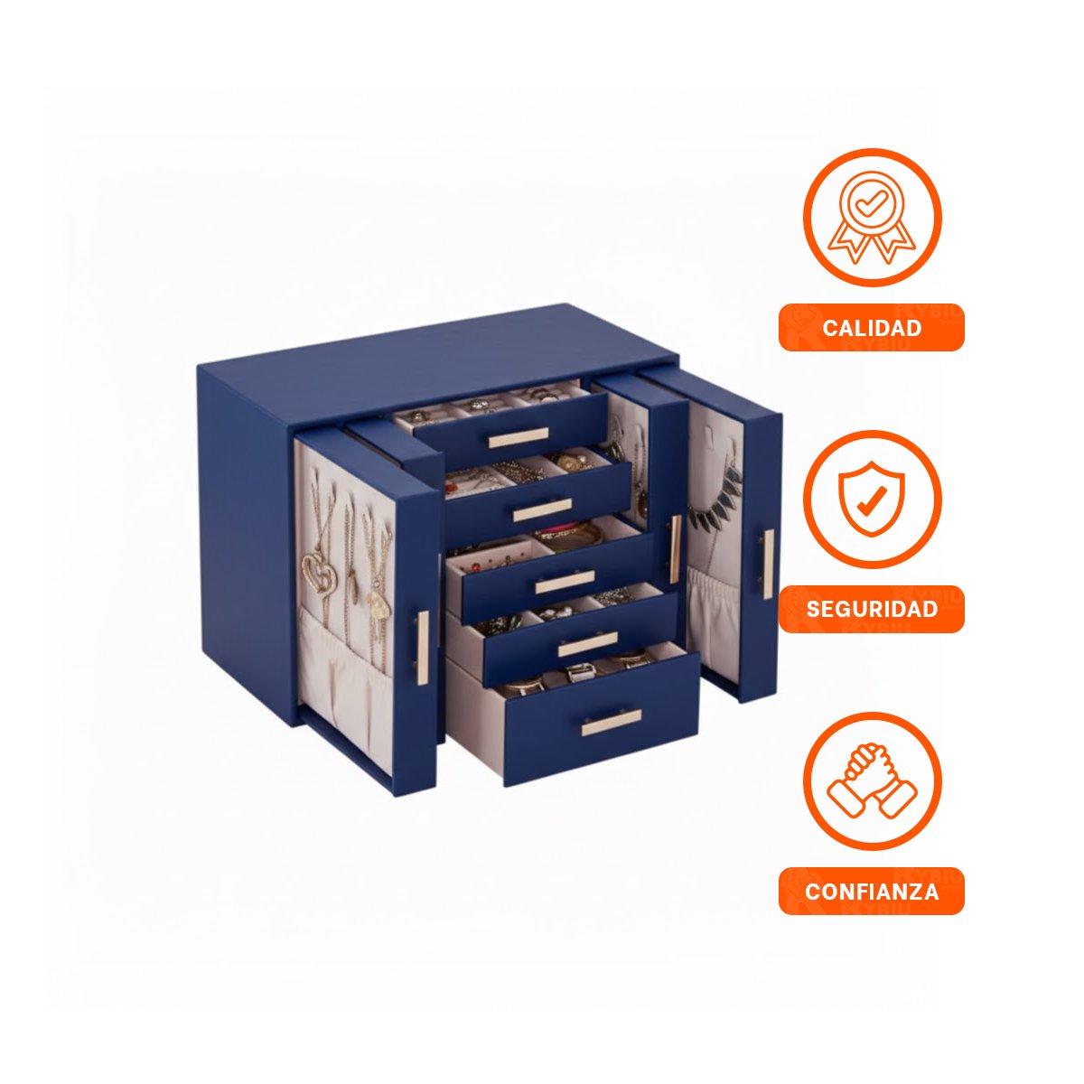 JOYERO ORGANIZADOR CELESTE DE 5 NIVELES HORIZONTALES Y 4 PUERTAS VERTICALES - 3