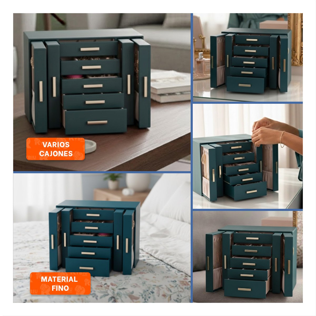 JOYERO ORGANIZADOR CELESTE DE 5 NIVELES HORIZONTALES Y 4 PUERTAS VERTICALES - 5