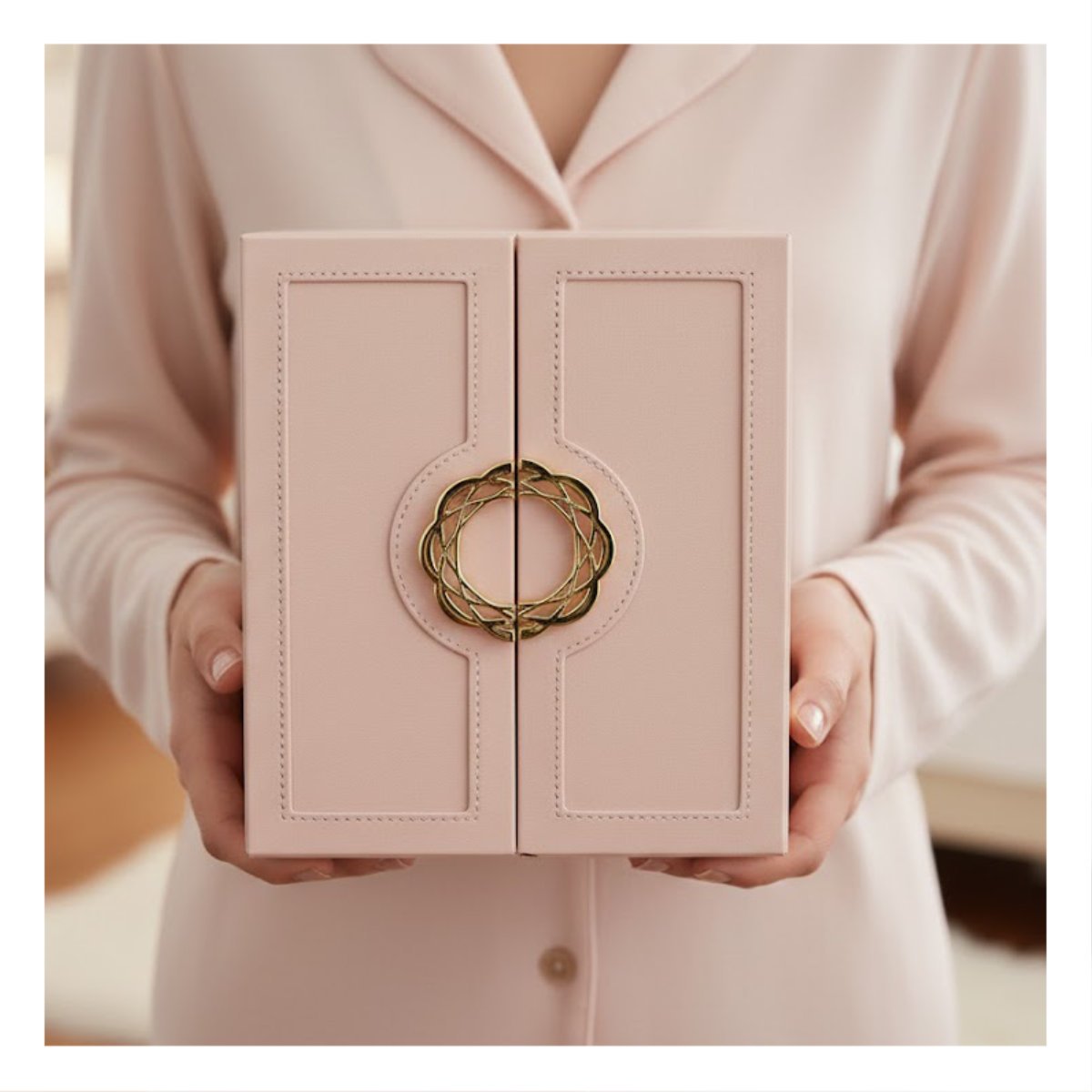JOYERO ROSADO CON PUERTAS LATERALES Y ESPACIOS SEPARADOS PARA ACCESORIOS - 2