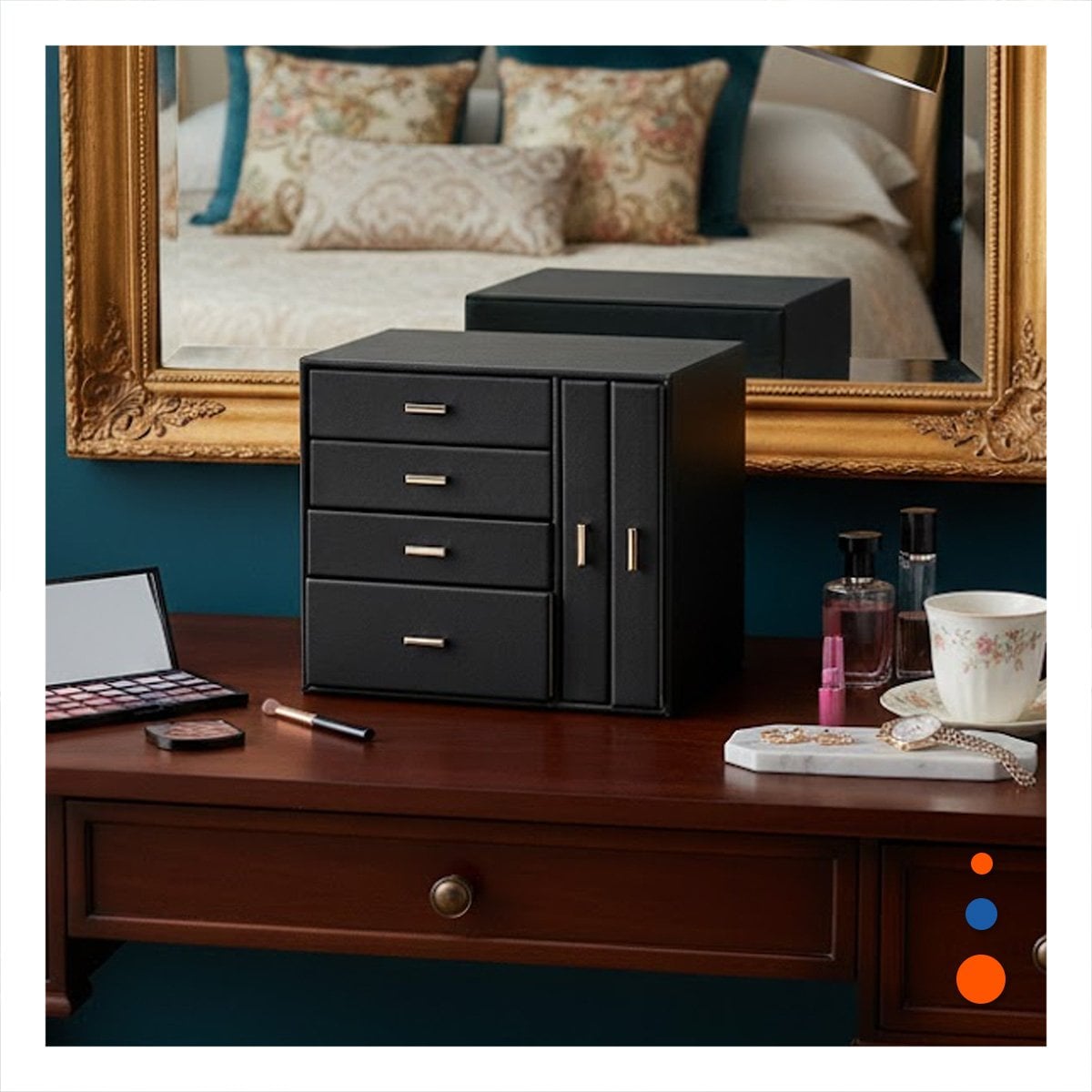 COFRE ORGANIZADOR GRANDE 4 NIVELES HORIZ Y 2 VERT NEGRO PARA MAQUILLAJE Y+PAPEL REGALO - 2