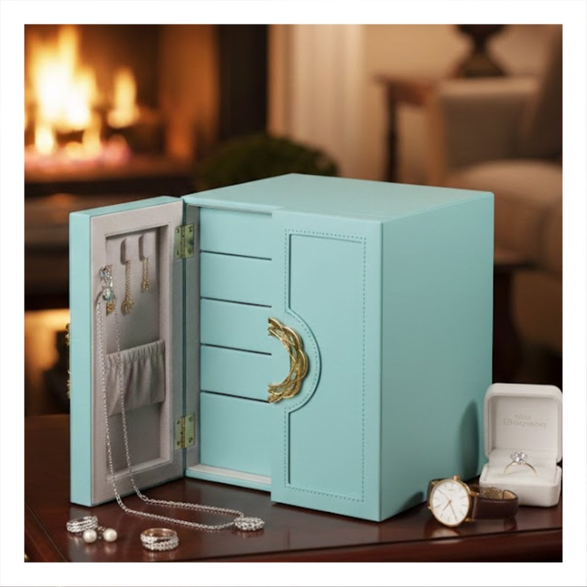 ORGANIZADOR DE JOYAS CELESTE CON CAJONES DESLIZABLES Y PUERTAS FUNCIONALES Y+REGALO STICKER - 2