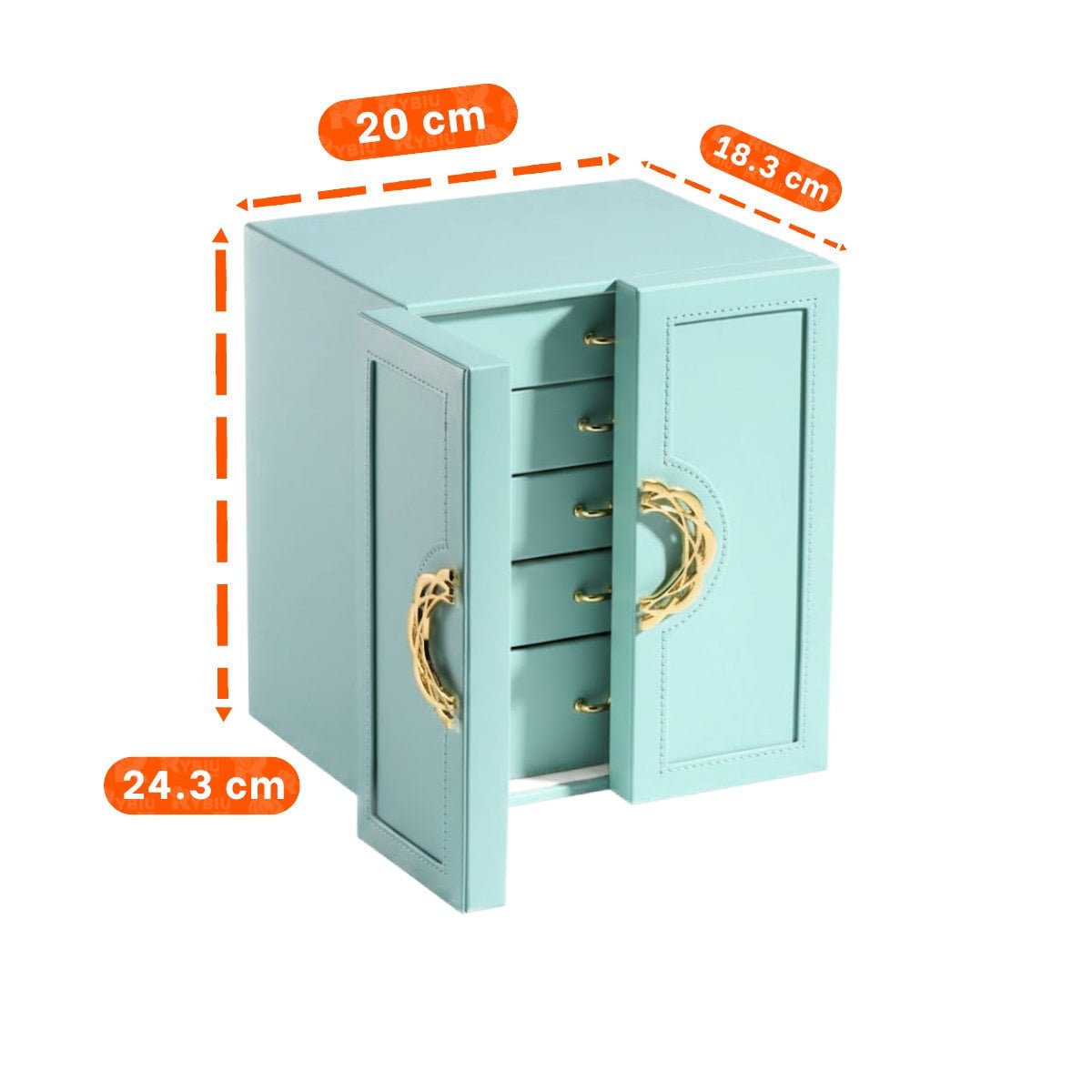 ORGANIZADOR DE JOYAS CELESTE CON CAJONES DESLIZABLES Y PUERTAS FUNCIONALES Y+REGALO STICKER - 4