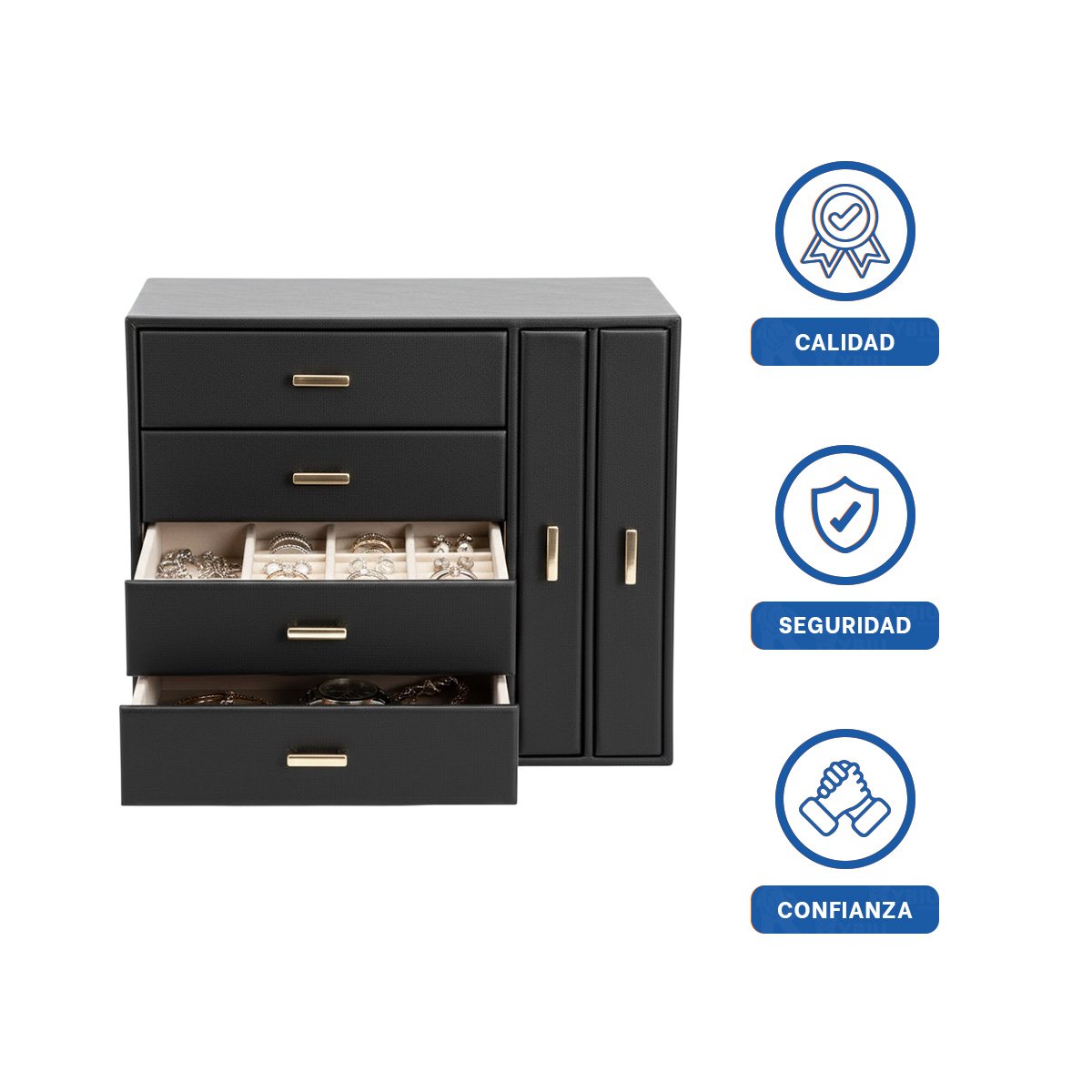 ORGANIZADOR DE ACCESORIOS GRANDE 4 NIVELES HORIZ Y 2 VERT NEGRO Y+LIGAS REGALO - 3