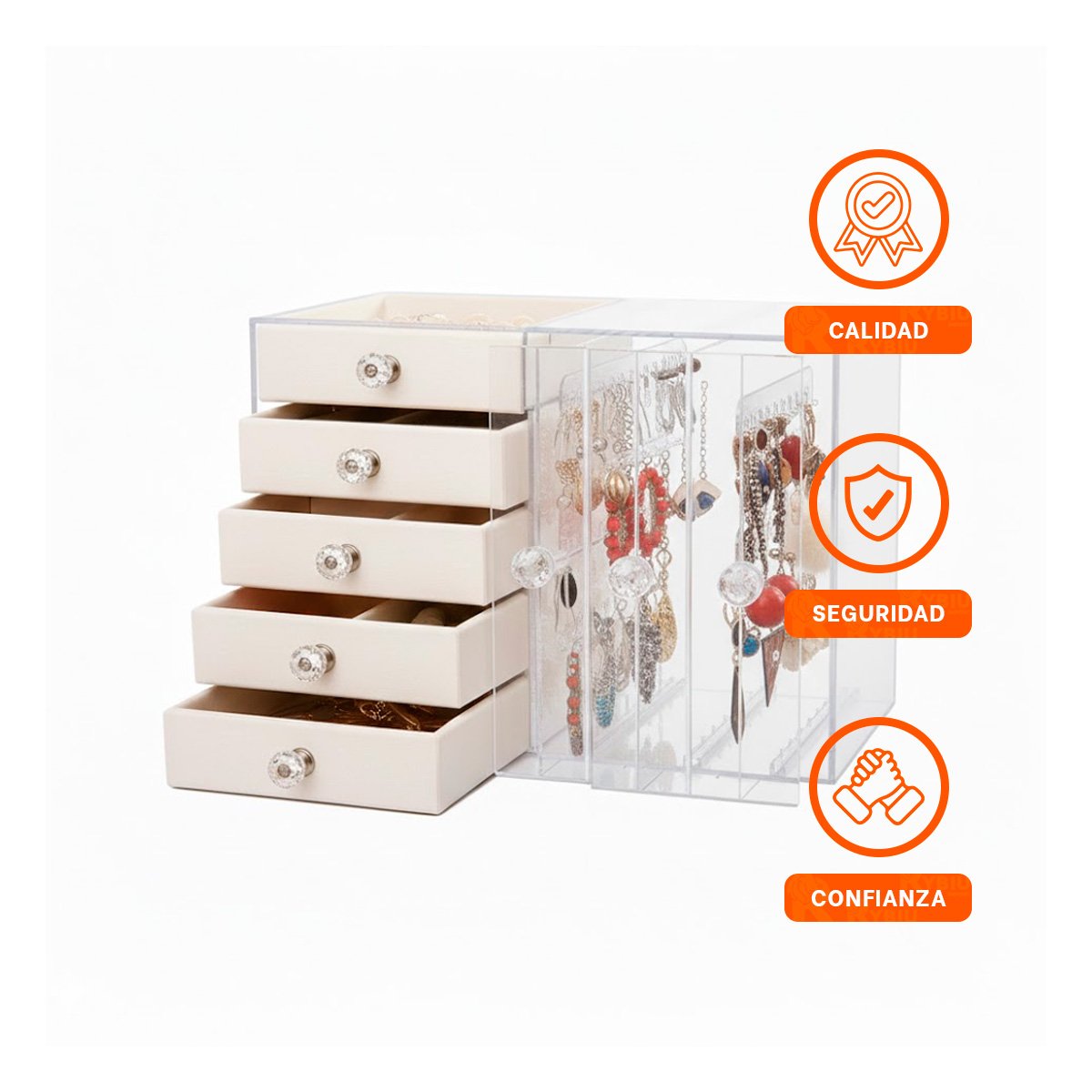 MUEBLE 5 CAJONES Y 3 PUERTAS EN TERCIOPELO BEIGE ORGANIZADOR MODERNO Y+LIGAS REGALO - 3