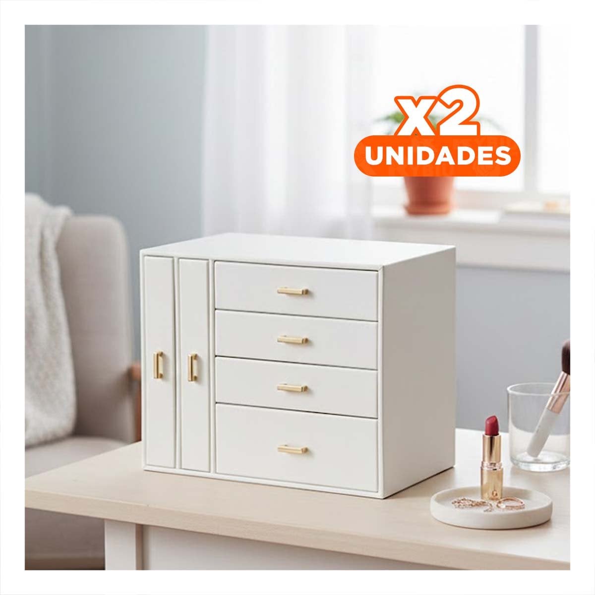 PACK2 ORGANIZADOR MODERNO GRANDE 4 NIVELES HORIZ Y 2 VERT BLANCO Y+REGALO STICKER - 1