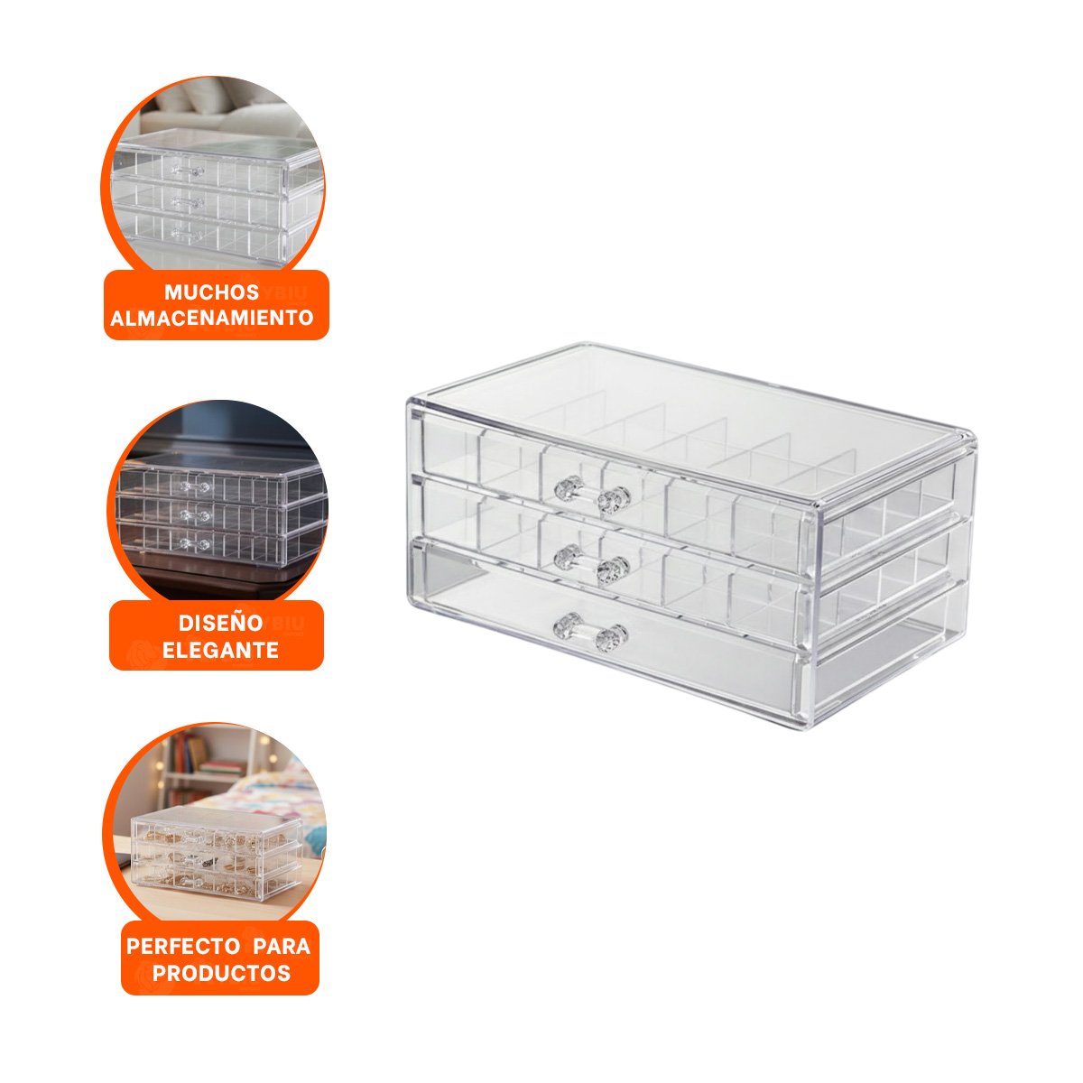 ORGANIZADOR PARA MAQUILLAJE DE ACRILICO 3 NIVELES 72 DIVISIONES TRANSPARENTE - 3