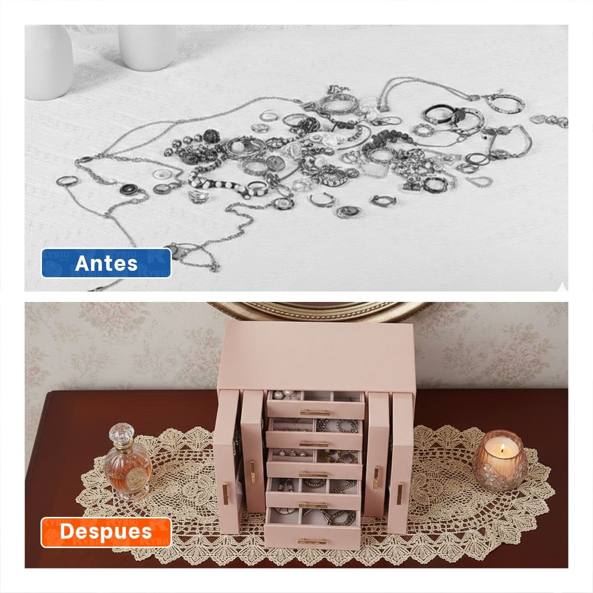 CAJA ORGANIZADORA ROSADA PARA JOYAS CON GRAN CAPACIDAD DE GUARDADO Y+POST IT - 1