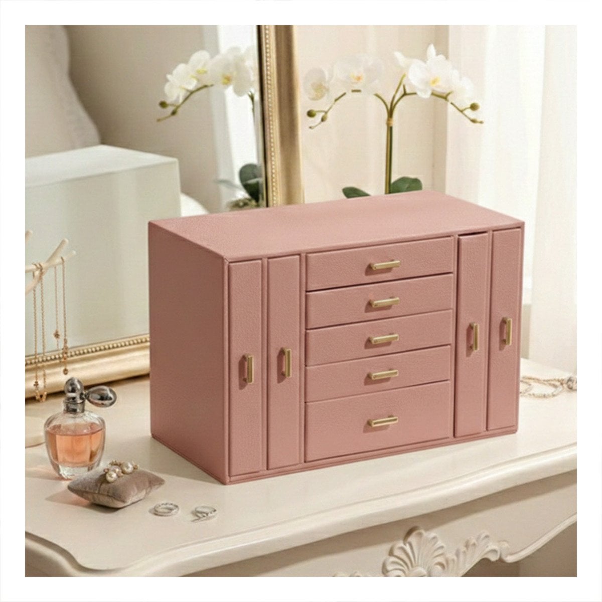CAJA ORGANIZADORA ROSADA PARA JOYAS CON GRAN CAPACIDAD DE GUARDADO Y+POST IT - 3