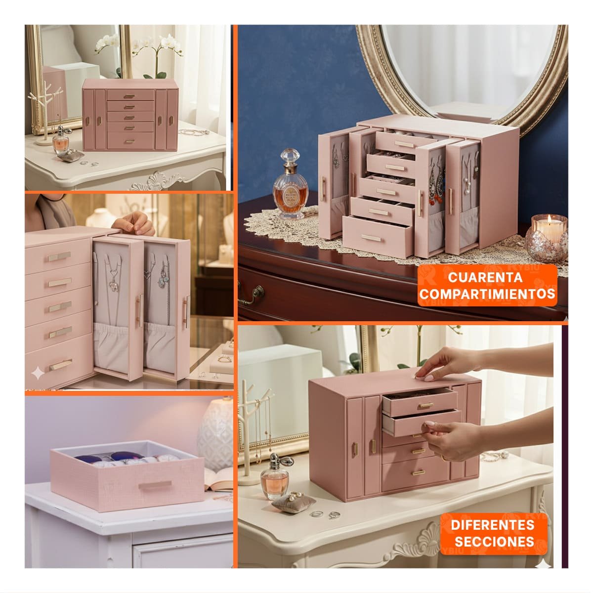 CAJA ORGANIZADORA ROSADA PARA JOYAS CON GRAN CAPACIDAD DE GUARDADO Y+POST IT - 5
