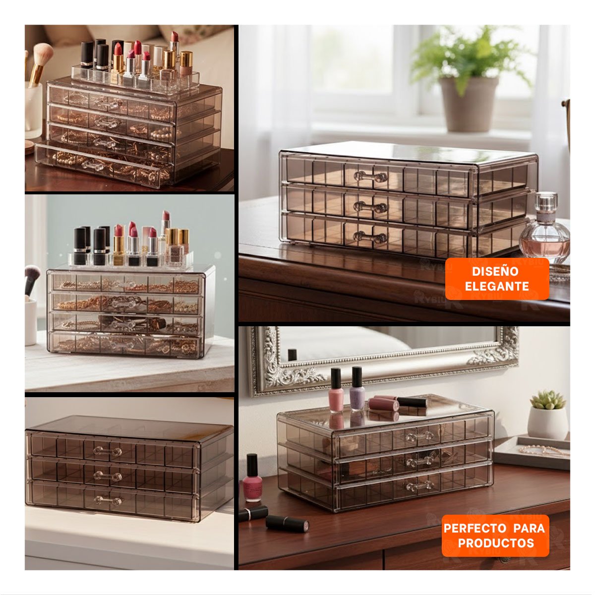 PACK12 ESTUCHE ORGANIZADOR DE MESA ACRILICO 3 NIVELES 72 DIV MARRON TRANSPARENTE Y+PAPEL REGALO - 2