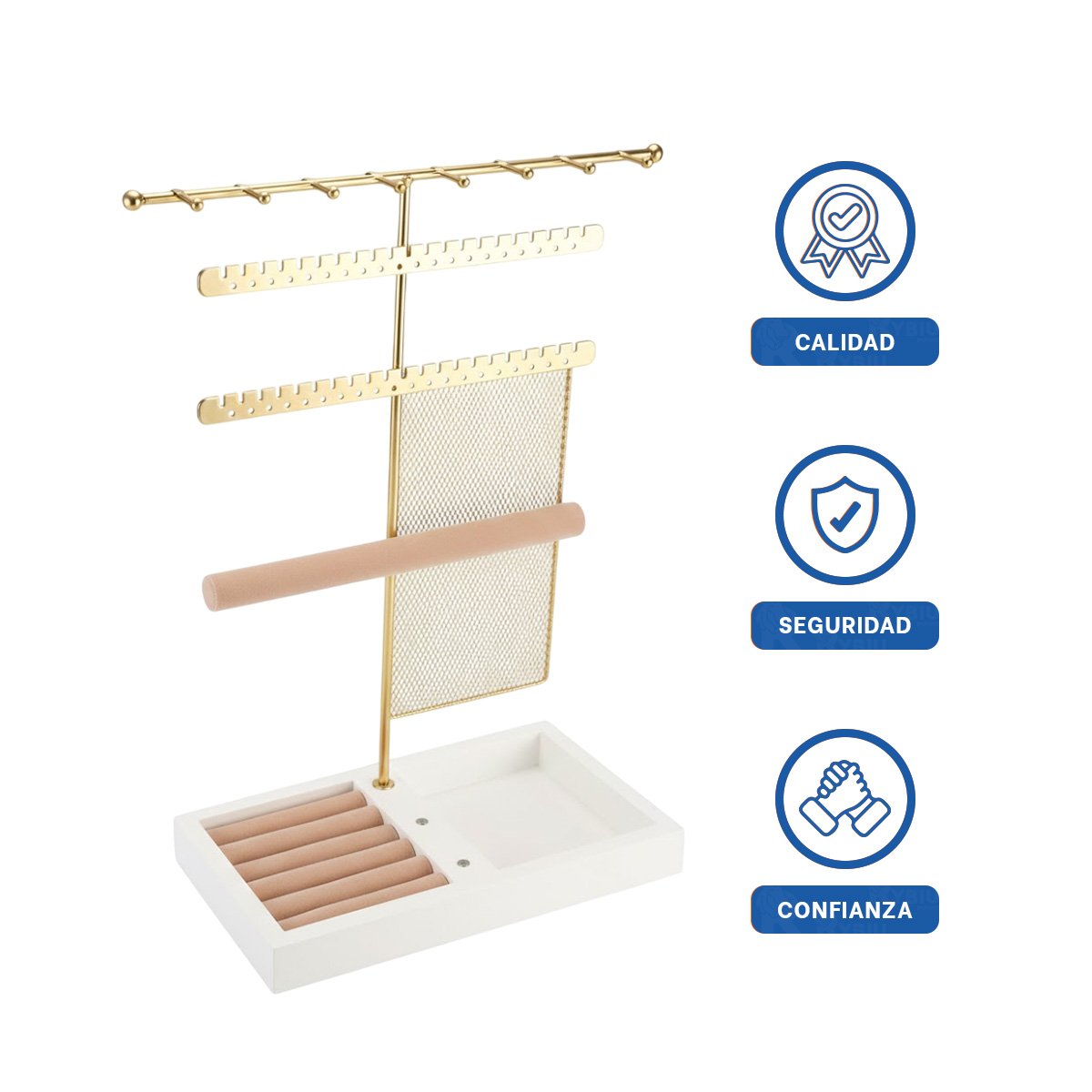 ORGANIZADOR DECORATIVO DE JOYAS 24,5X32X12CM DORADO PARA DORMITORIO Y+LIGAS REGALO - 3