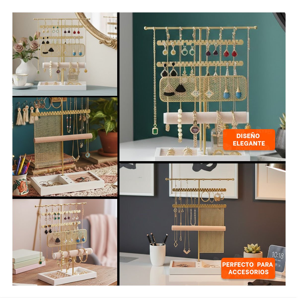 ORGANIZADOR DECORATIVO DE JOYAS 24,5X32X12CM DORADO PARA DORMITORIO Y+LIGAS REGALO - 5