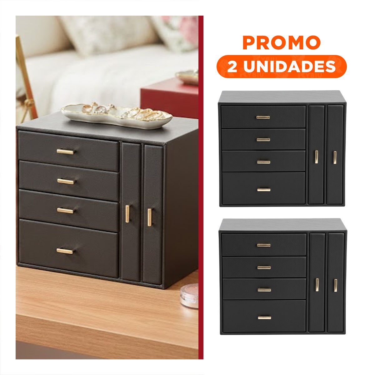 PACK2 ESTUCHE DE ACCESORIOS GRANDE 4 NIVELES HORIZ Y 2 VERT NEGRO - 1