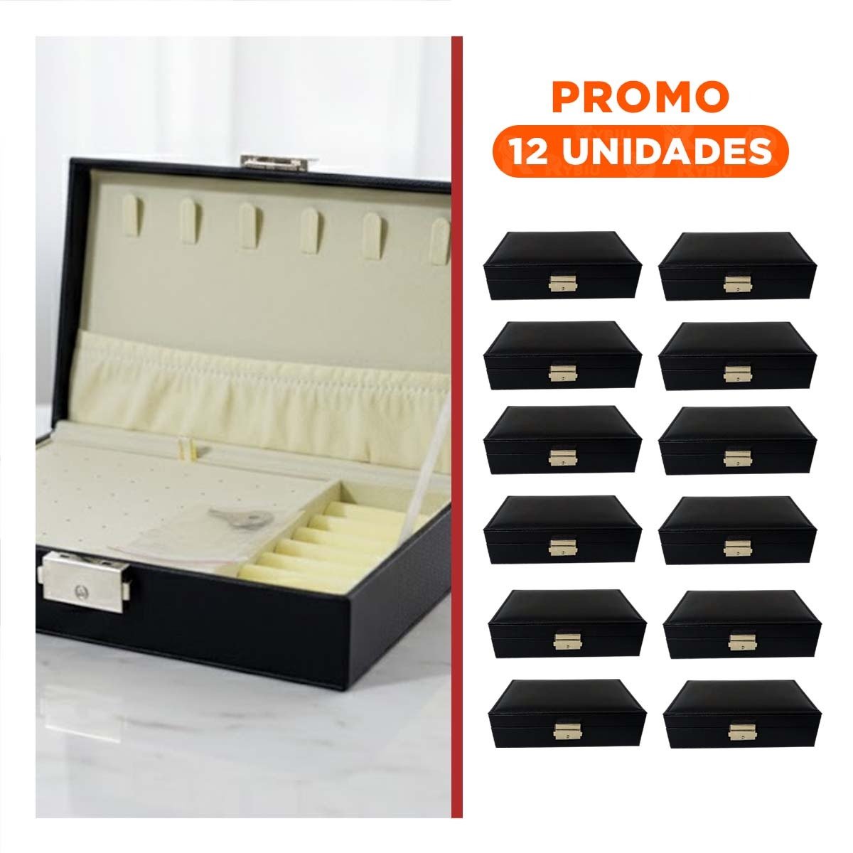 PACK12 ORGANIZADOR DE ANILLOS RECTANGULAR NEGRO 20,5X12,5X5,5CM Y+REGALO STICKER - 1