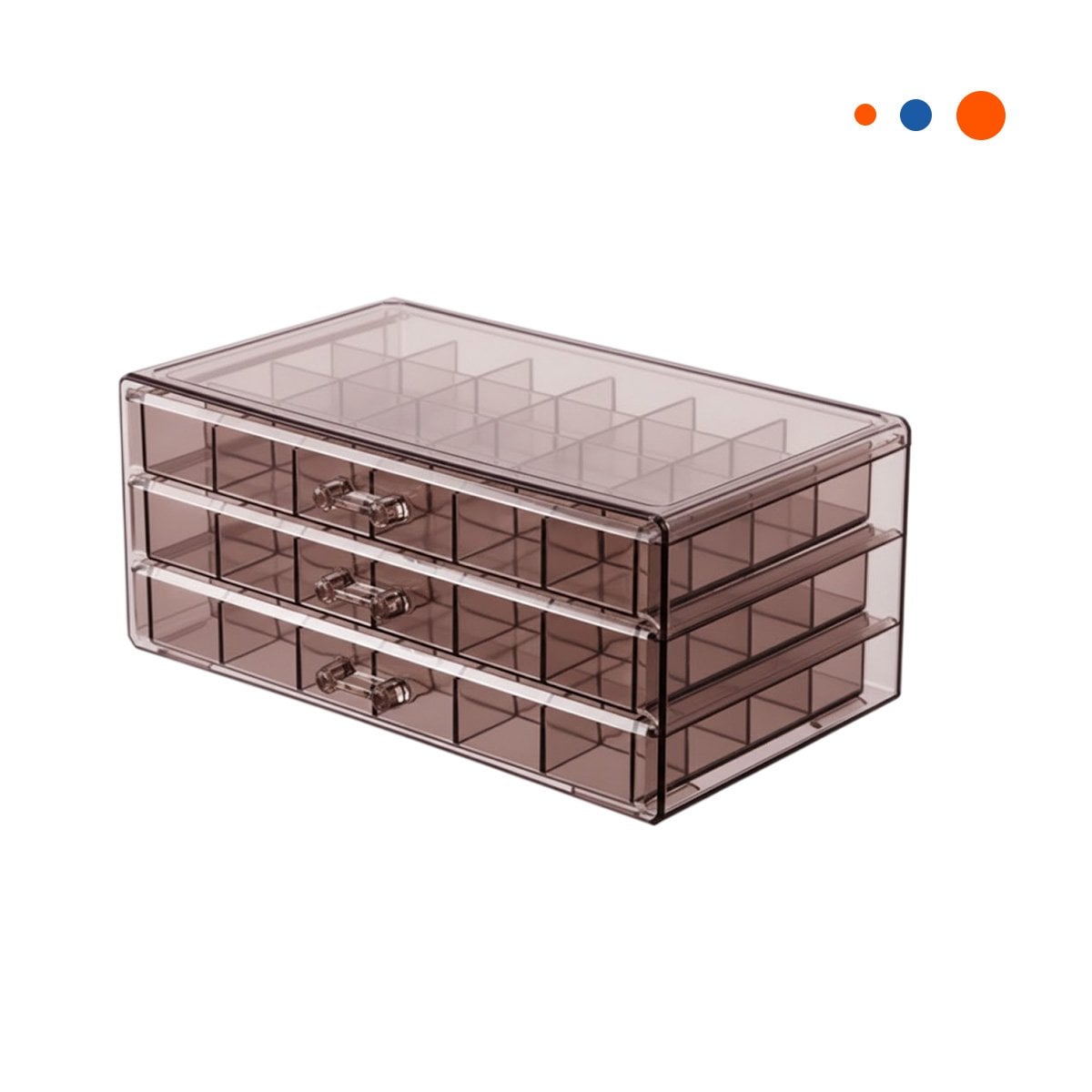 PACK4 CAJA ORGANIZADORA ACRILICA 3 NIVELES CON 72 DIV COLOR MARRON TRANSPARENTE Y+PAPEL REGALO - 3