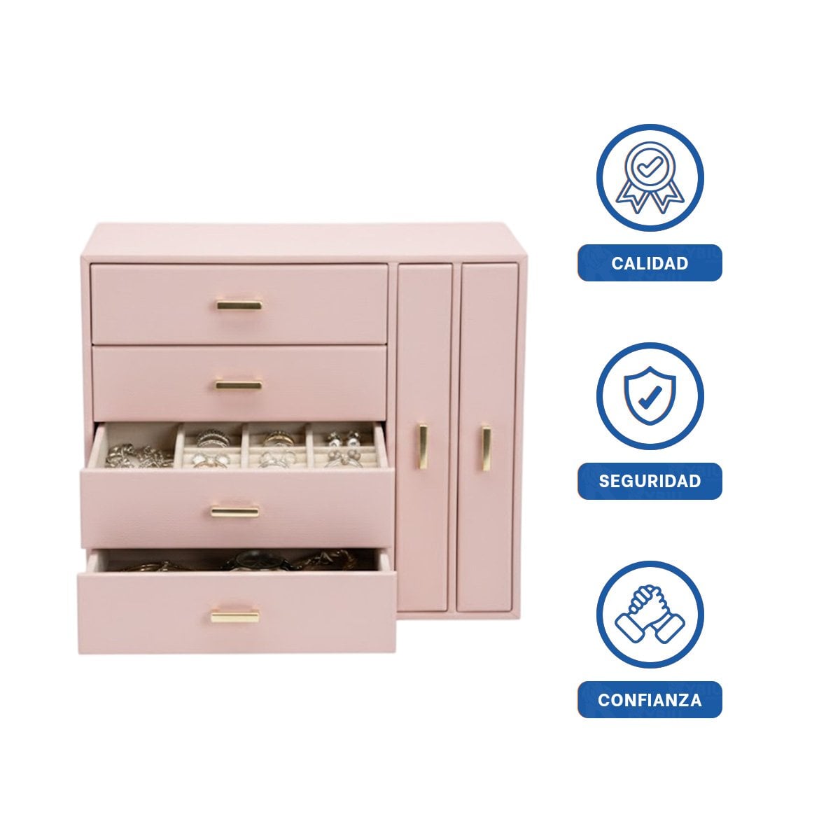 ORGANIZADOR DE ACCESORIOS GRANDE 4 NIVELES HORIZ Y 2 VERT ROSADO Y+LIGAS REGALO - 3