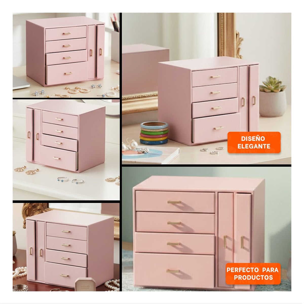 ORGANIZADOR DE ACCESORIOS GRANDE 4 NIVELES HORIZ Y 2 VERT ROSADO Y+LIGAS REGALO - 5