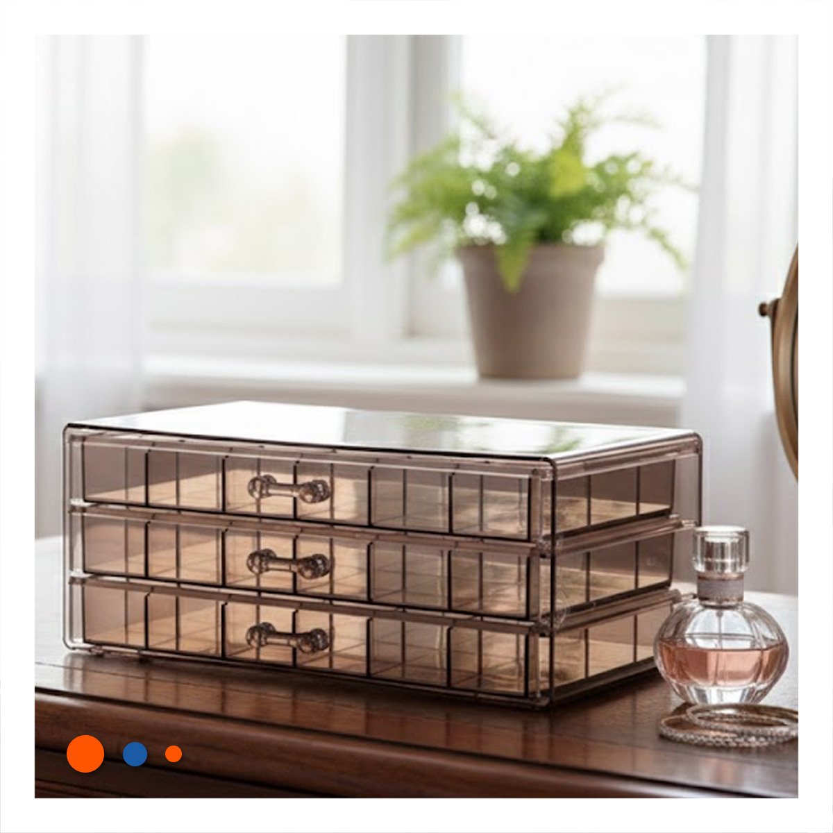 ESTUCHE ACRILICO 3 NIVELES 72 DIVISIONES MARRON TRANSPARENTE PARA TOCADOR Y+REGALO STICKER - 2