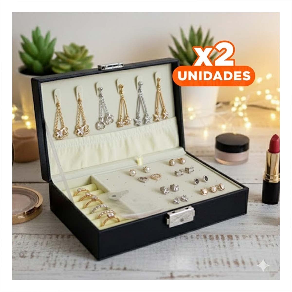 PACK2 COFRE ELEGANTE RECTANGULAR NEGRO 20,5X12,5X5,5CM PARA ACCESORIOS Y+REGALO STICKER - 1