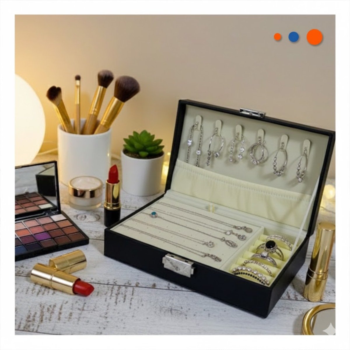 PACK2 COFRE ELEGANTE RECTANGULAR NEGRO 20,5X12,5X5,5CM PARA ACCESORIOS Y+REGALO STICKER - 3