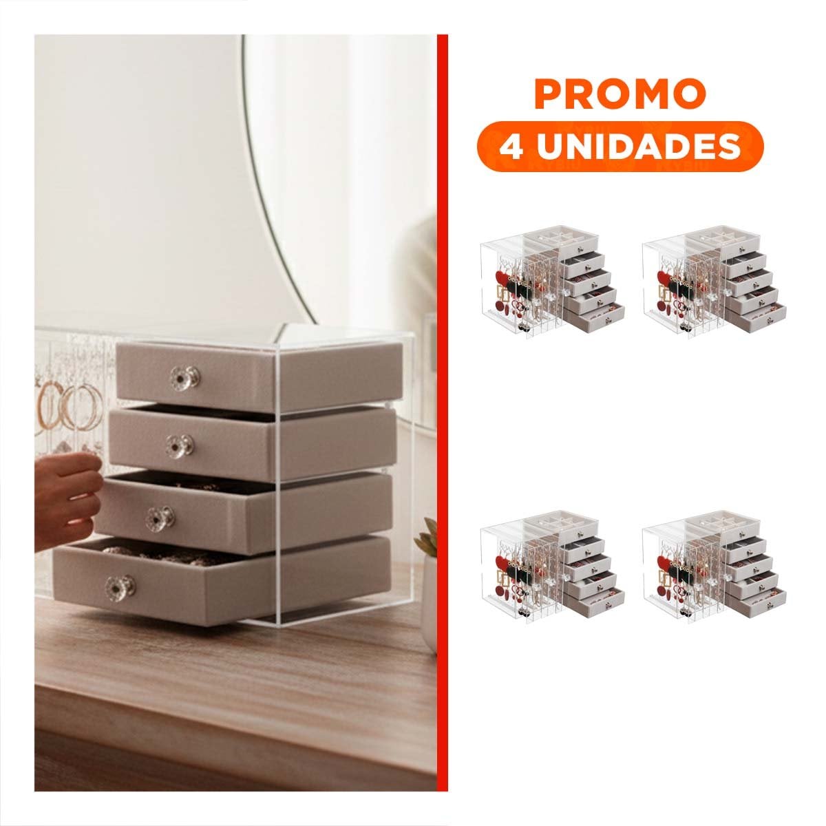 PACK4 CAJA 5 CAJONES Y 3 PUERTAS EN TERCIOPELO PLOMO PARA TOCADOR Y+REGALO STICKER - 1