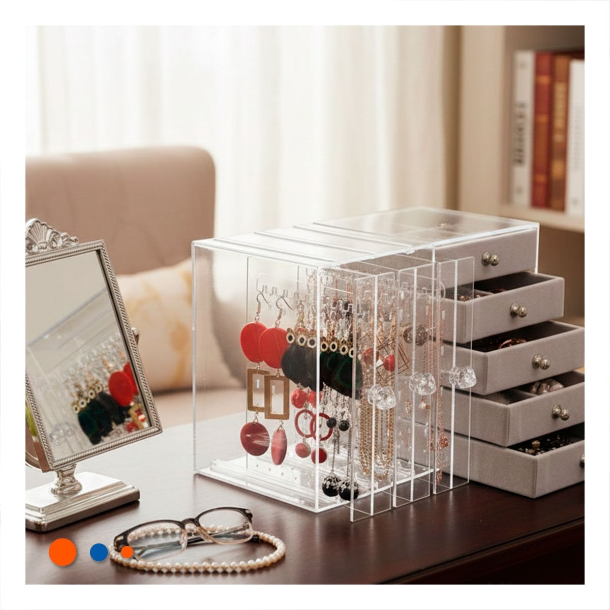 PACK4 CAJA 5 CAJONES Y 3 PUERTAS EN TERCIOPELO PLOMO PARA TOCADOR Y+REGALO STICKER - 5