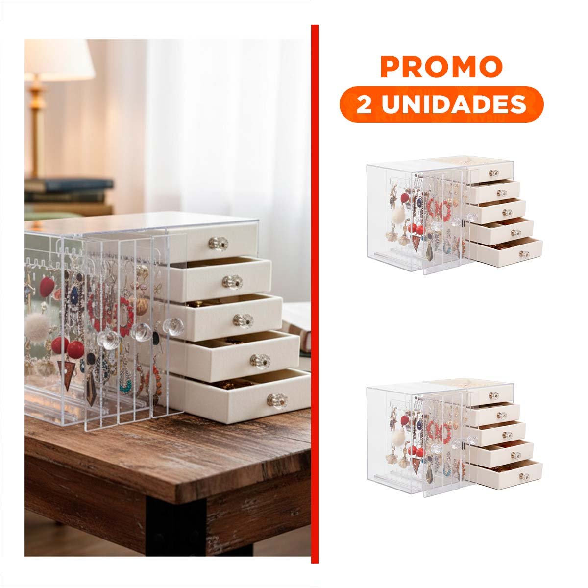 PACK2 COFRE 5 CAJONES Y 3 PUERTAS EN TERCIOPELO BEIGE ESTILO HOGAR - 1
