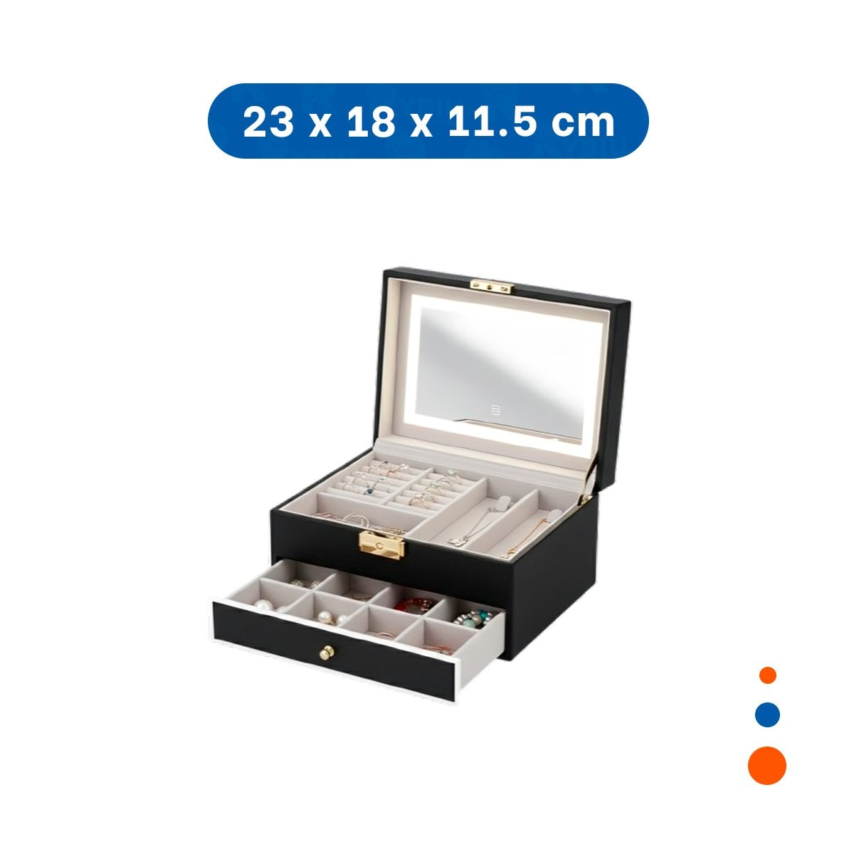 ESTUCHE DE ACCESORIOS 2 NIVELES CON ESPEJO LED NEGRO PARA ORGANIZACION Y+LIGAS REGALO - 4