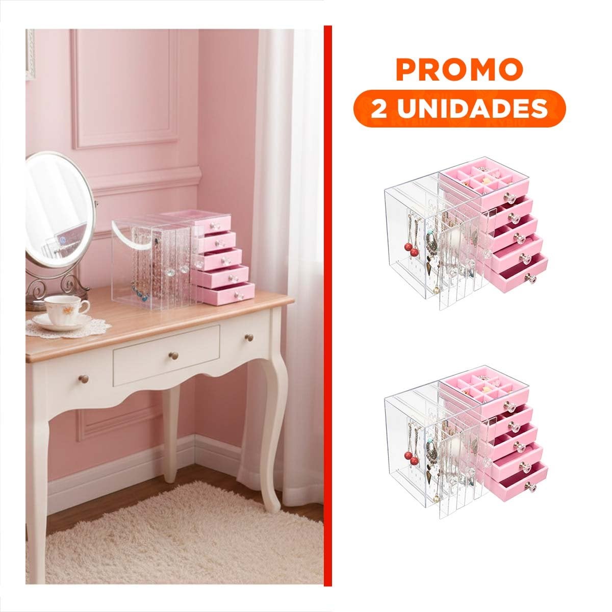 PACK2 AJA 5 CAJONES Y 3 PUERTAS EN TERCIOPELO ROSADO PARA DORMITORIO - 1