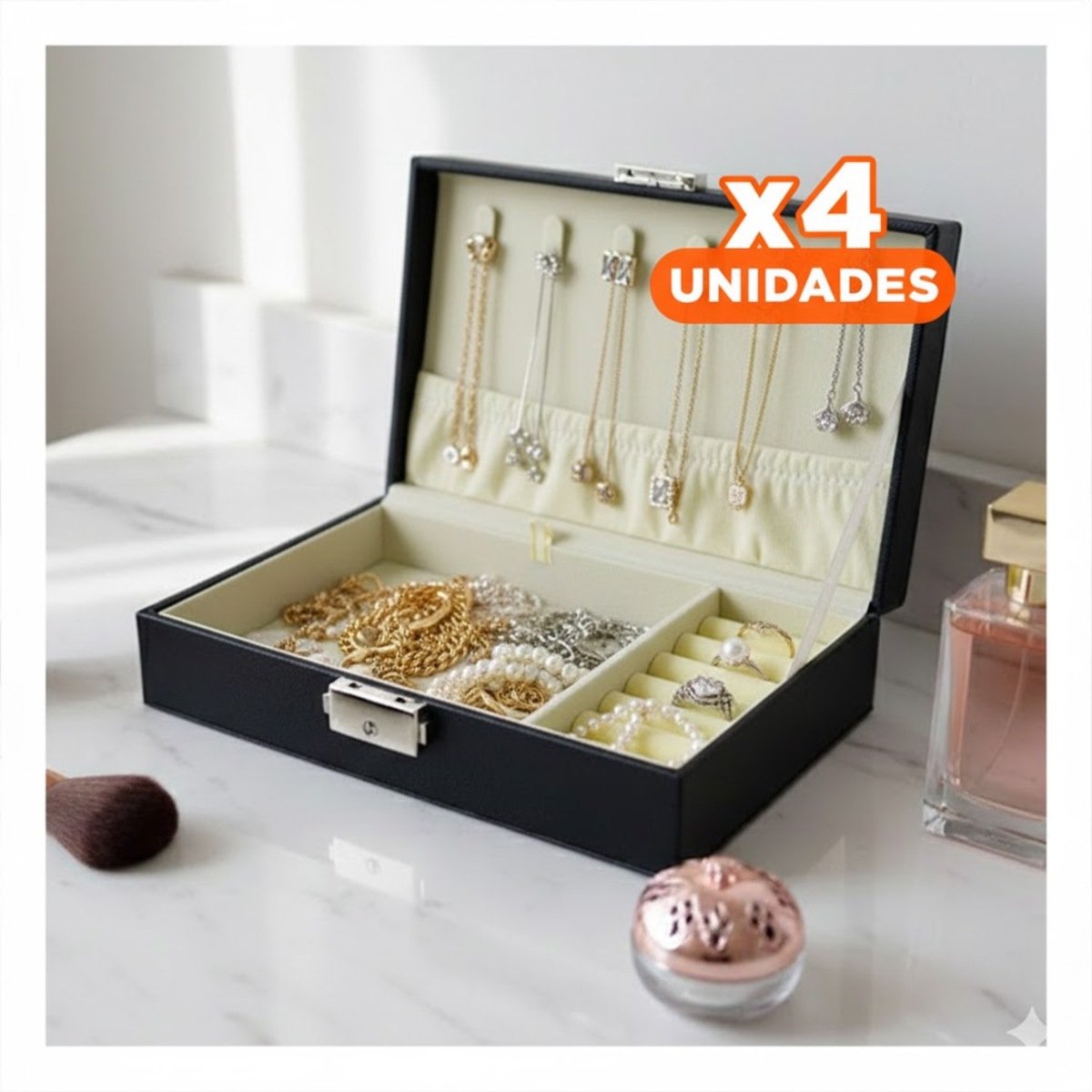 PACK4 CONTENEDOR ELEGANTE RECTANGULAR NEGRO 20,5X12,5X5,5CM PARA JOYAS - 1