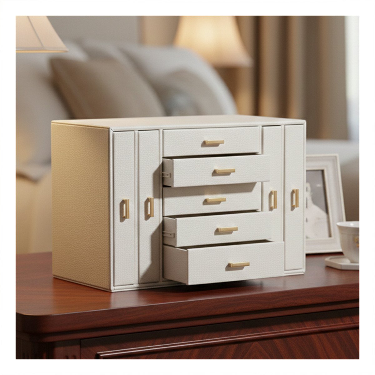 CAJA ORGANIZADORA DE JOYAS BLANCA CON DIVISIONES INTERNAS PRACTICAS Y+PAPEL REGALO - 2