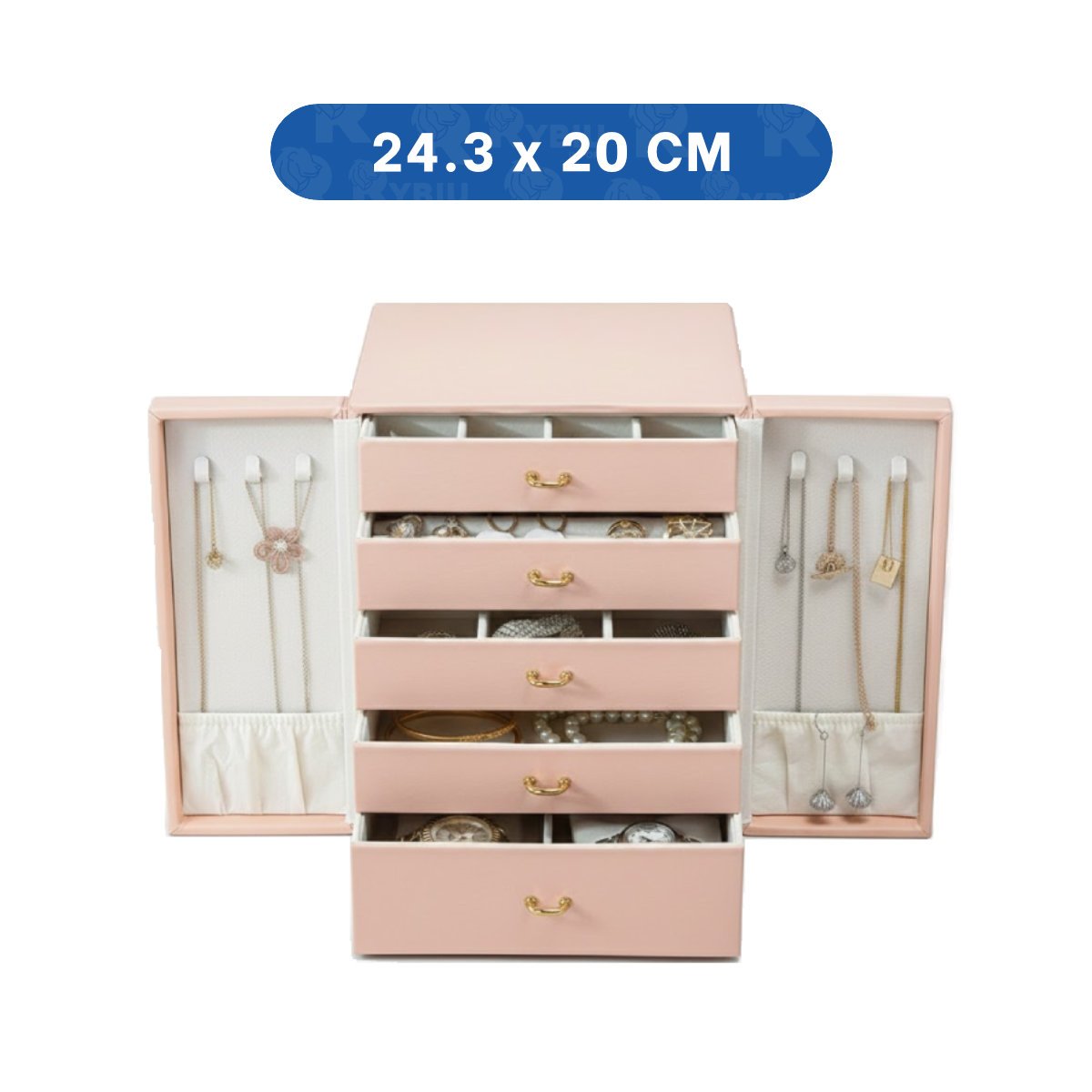 PACK2 CAJA JOYERO ROSADA CON DISEÑO FEMENINO Y ALMACENAMIENTO POR NIVELES - 4