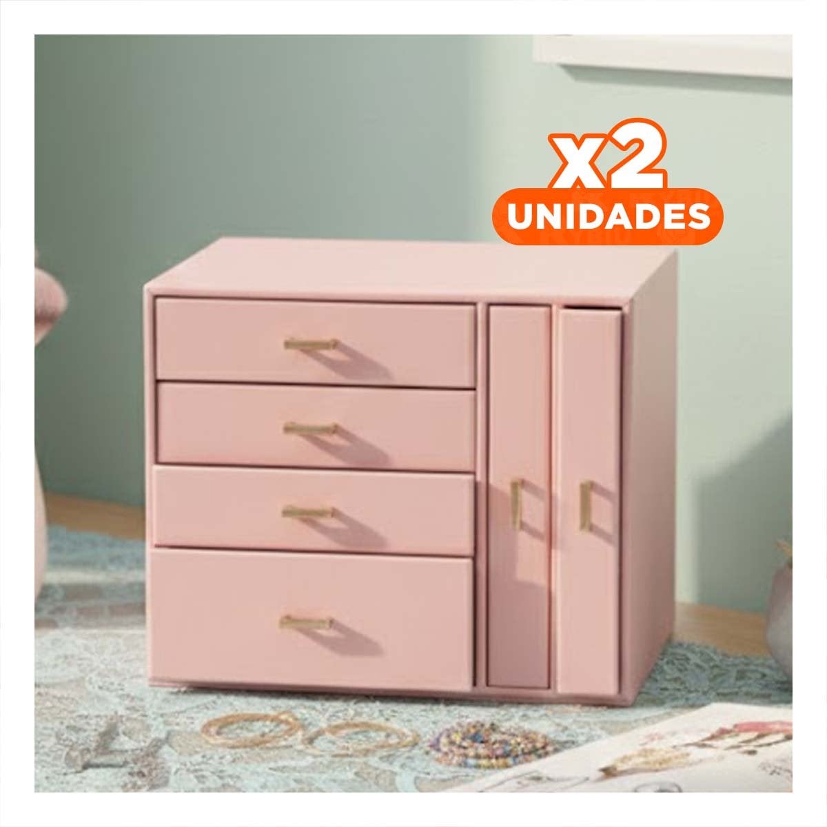 PACK2 ORGANIZADOR MODERNO GRANDE 4 NIVELES HORIZ Y 2 VERT ROSADO Y+REGALO STICKER - 1