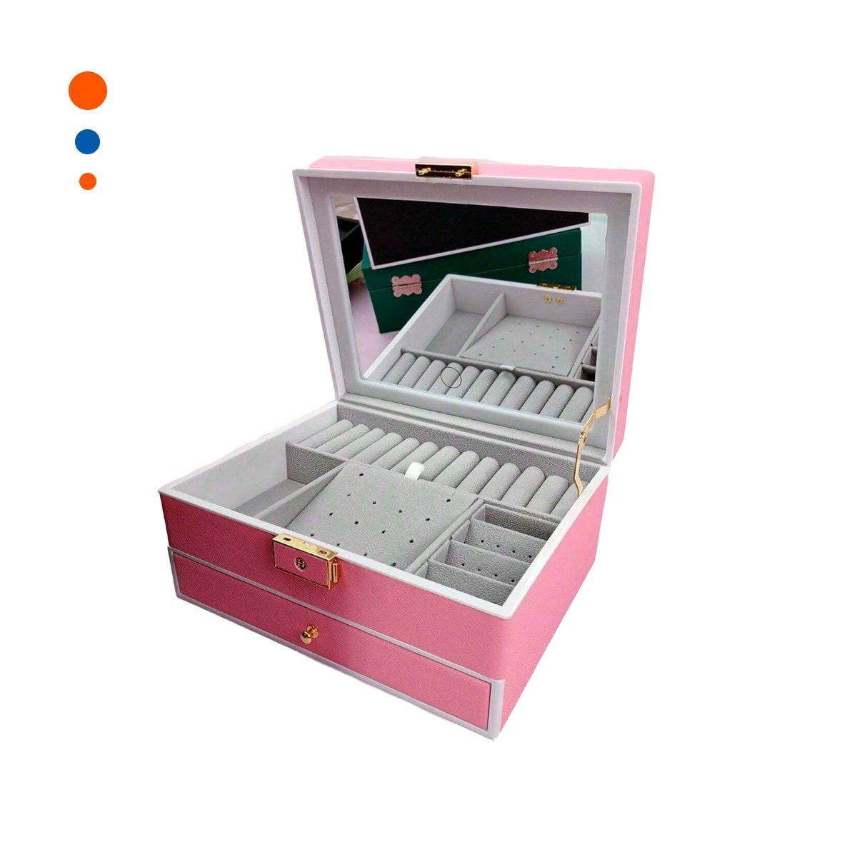 JOYERO 2 NIVELES CON ESPEJO LED ROSADO PARA ACCESORIOS DE MUJER Y+PAPEL REGALO - 1