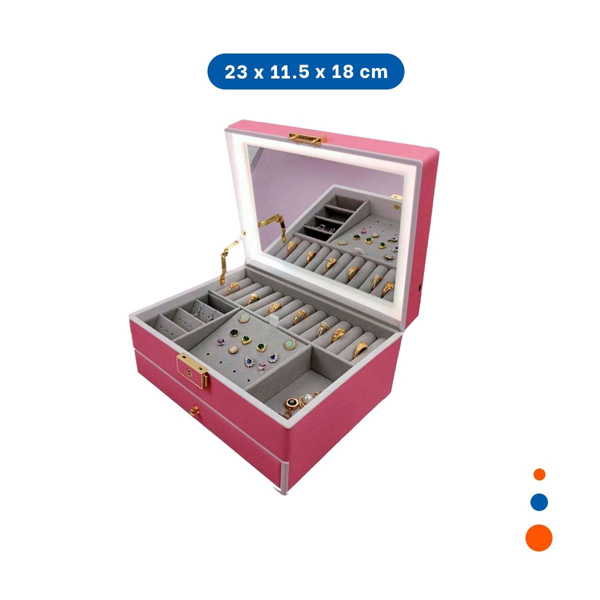 JOYERO 2 NIVELES CON ESPEJO LED ROSADO PARA ACCESORIOS DE MUJER Y+PAPEL REGALO - 4