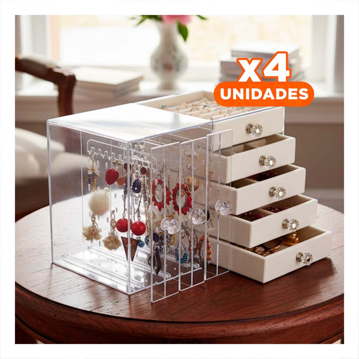 PACK4 MUEBLE 5 CAJONES Y 3 PUERTAS EN TERCIOPELO BEIGE ESTILO ELEGANTE - 1