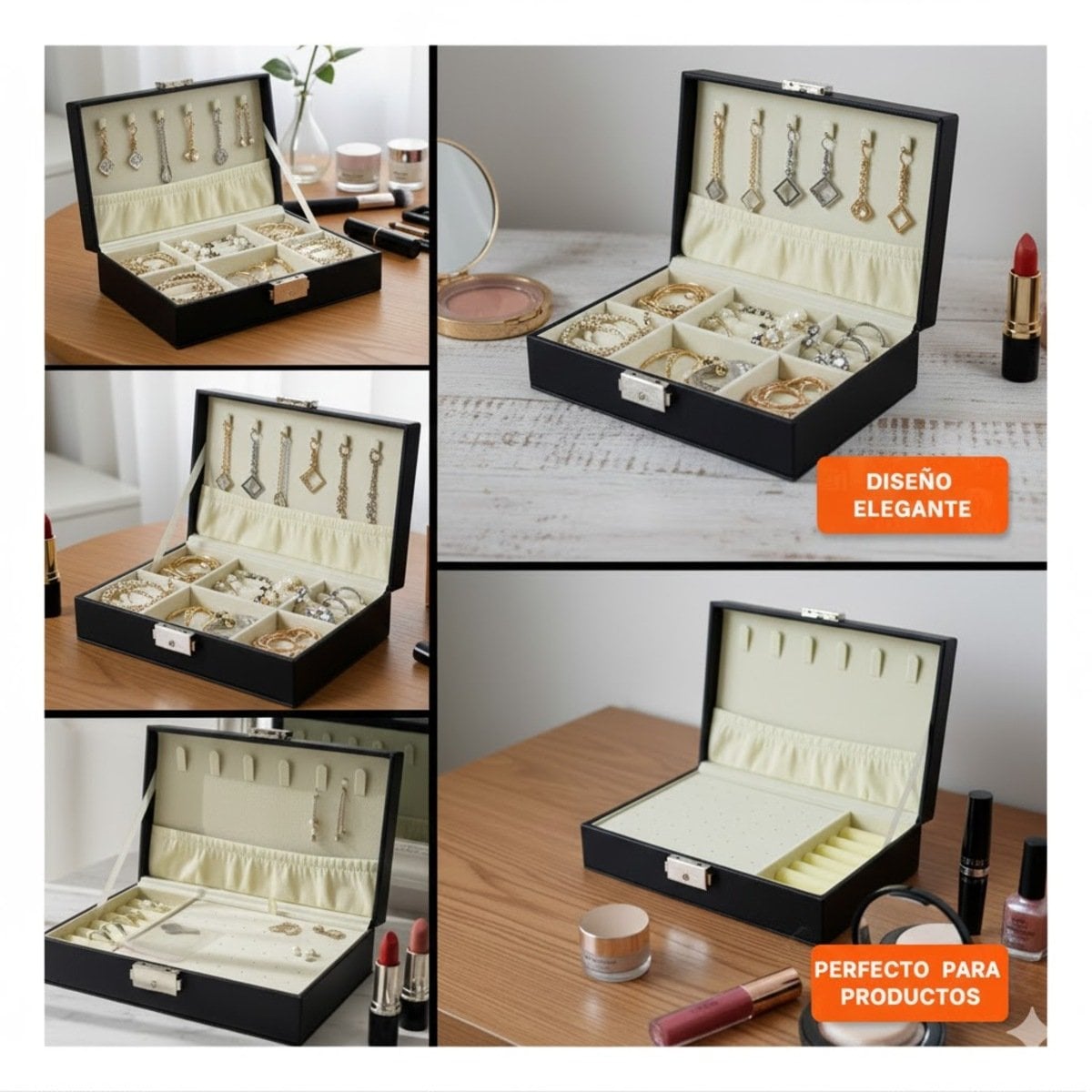 ESTUCHE DE JOYERIA RECTANGULAR NEGRO 20,5X12,5X5,5CM CON COMPARTIMENTOS Y+POST IT - 1