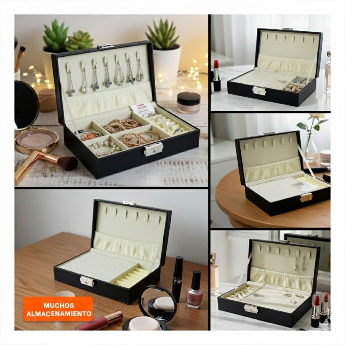 ESTUCHE DE JOYERIA RECTANGULAR NEGRO 20,5X12,5X5,5CM CON COMPARTIMENTOS Y+POST IT - 5