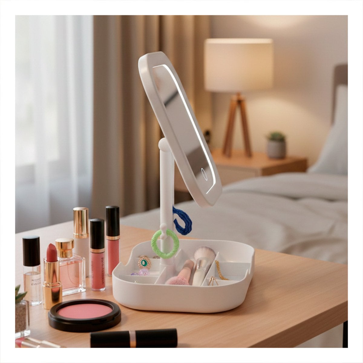 PACK12 PANEL DE MAQUILLAJE LED CUADRADO BLANCO CON BANDEJA DIVIDIDA - 2