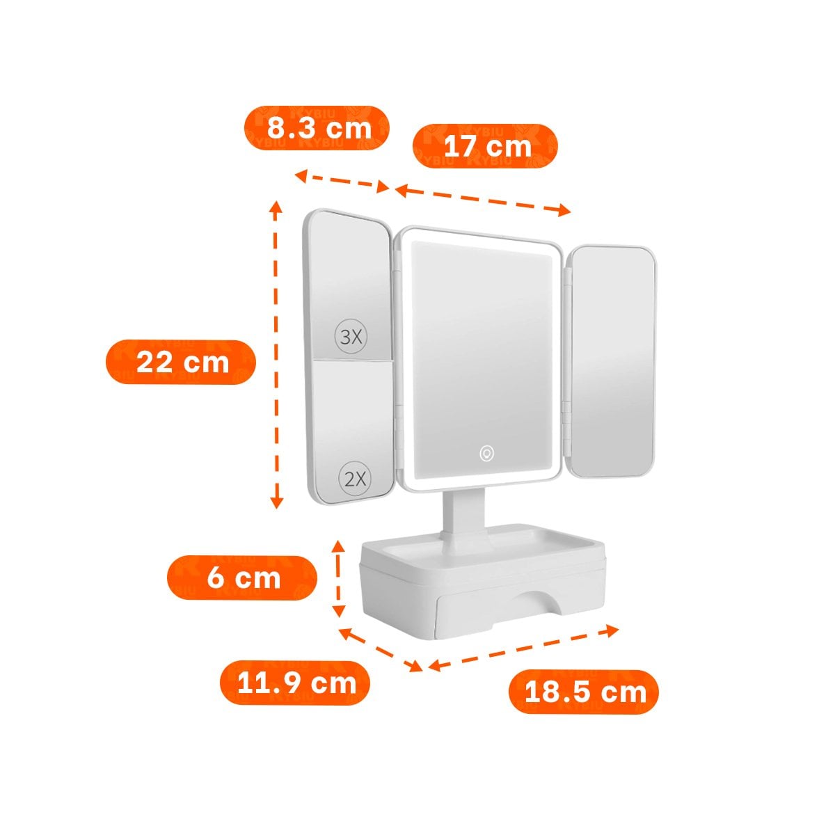 SISTEMA DE MAQUILLAJE LED TRIPLE CON CAJON BLANCO Y LUZ FRONTAL CLARA - 4