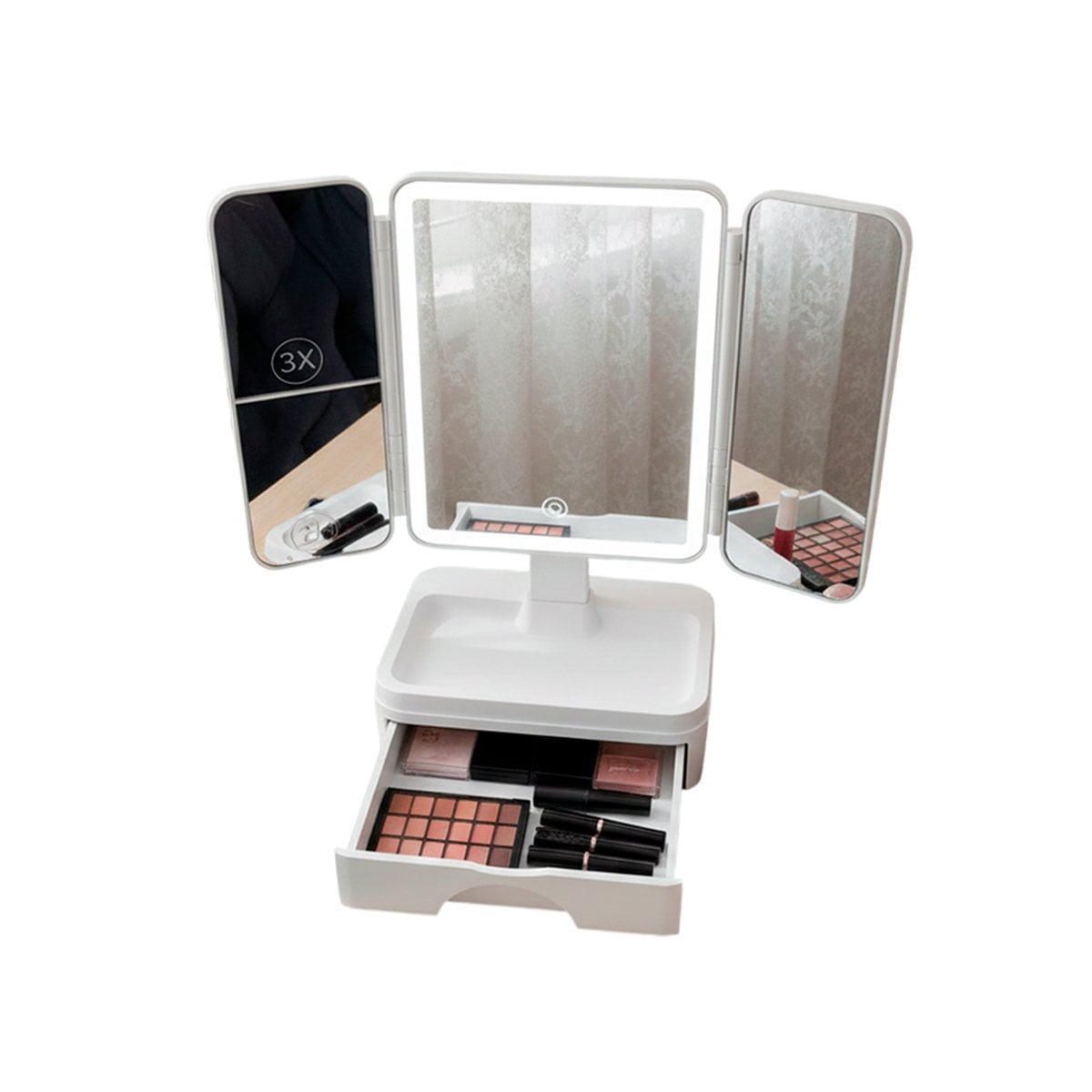 BASE DE BELLEZA CON ESPEJO LED TRIPLE BLANCO Y CAJON DESLIZANTE Y+REGALO STICKER - 3