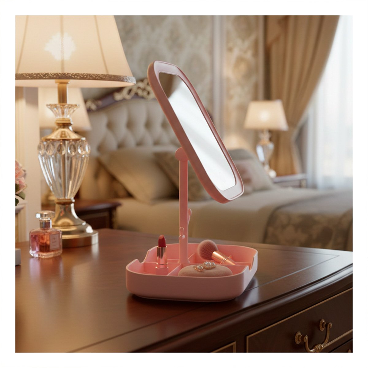 PACK4 CENTRO TOCADOR LED CUADRADO ROSADO CON BASE MULTIFUNCIONAL Y+REGALO STICKER - 5