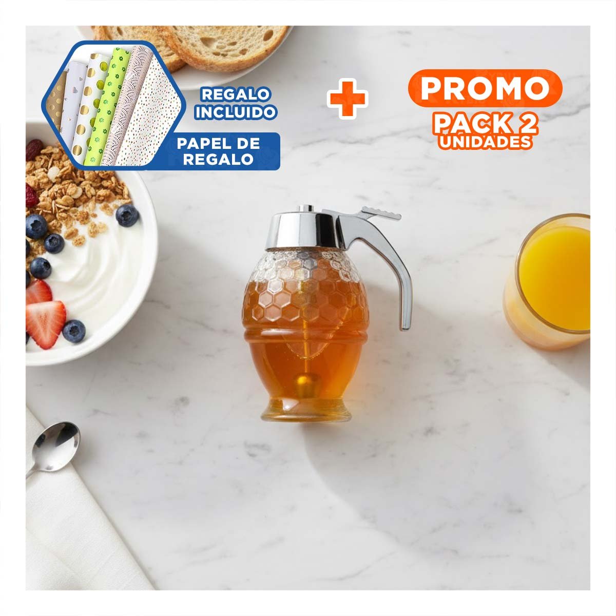 PACK2 CONTENEDOR FRASCO MIELERO 200ML TRANSPARENTE PARA REPOSTERIA Y HOGAR Y+PAPEL REGALO - 1