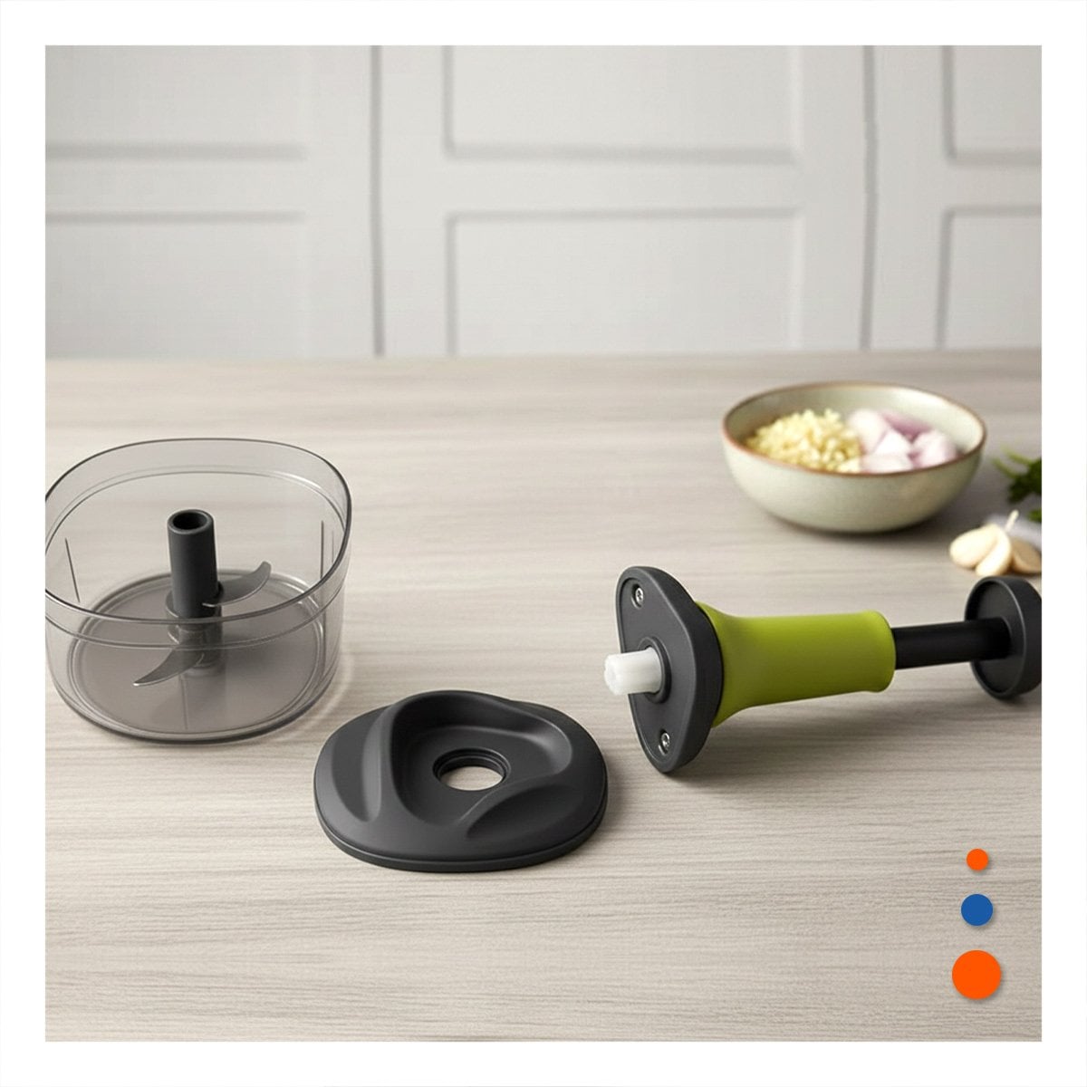 PICADOR MULTIFUNCIONAL 1 5L BLANCO Y PLOMO PARA PREPARAR ENSALADAS Y PLATOS Y+LIGAS REGALO - 1