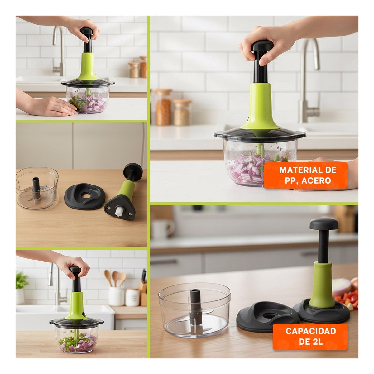 PICADOR MULTIFUNCIONAL 1 5L BLANCO Y PLOMO PARA PREPARAR ENSALADAS Y PLATOS Y+LIGAS REGALO - 5