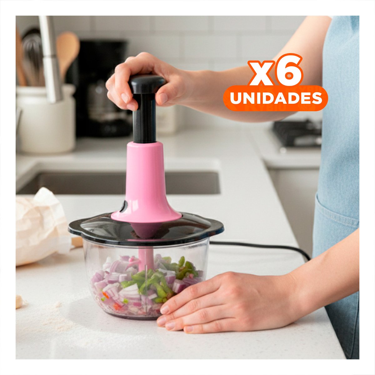 PACK6 PICADOR RAPIDO MULTIFUNCIONAL 1 5L BLANCO Y PLOMO PARA COCINA Y+REGALO STICKER - 1