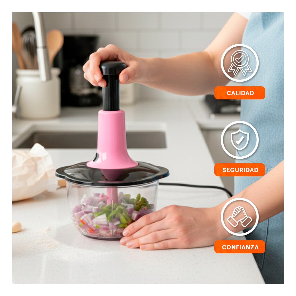PACK6 PICADOR RAPIDO MULTIFUNCIONAL 1 5L BLANCO Y PLOMO PARA COCINA Y+REGALO STICKER - 3